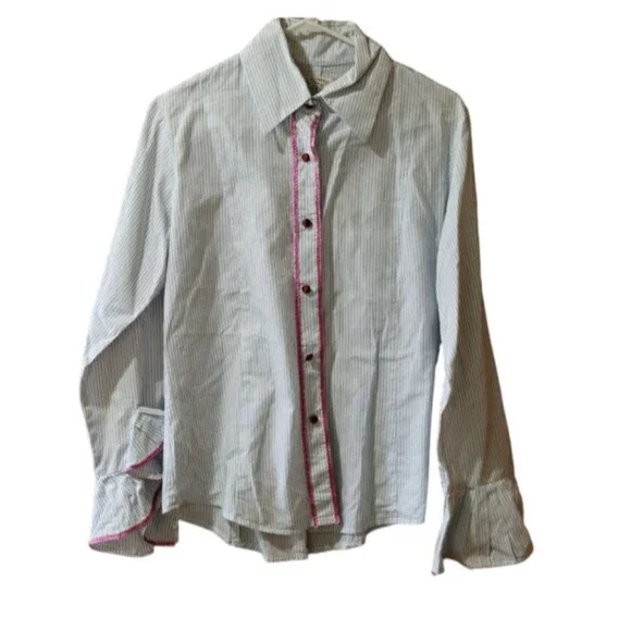Bell Fine Garments Vintage Striped Button Down Ruffle Sleeve Sequin Trim Shirt 1 - Picture 1 of 12